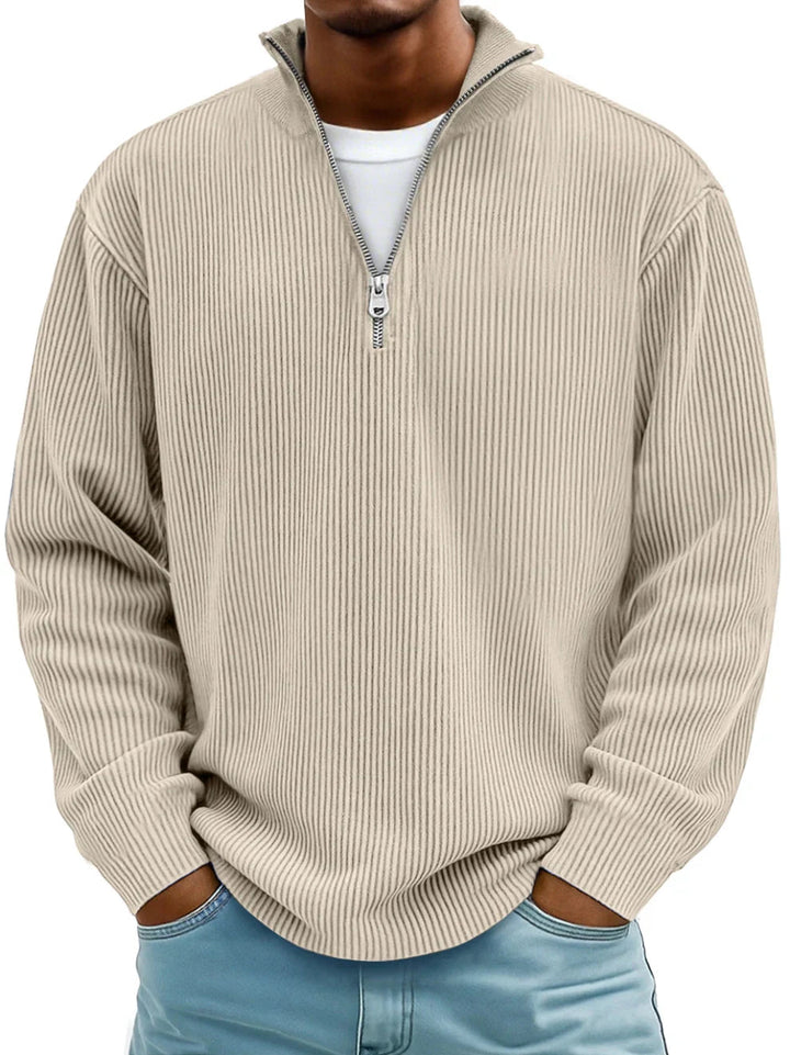 Pull Côtelé à Col Montant Zippé Homme
