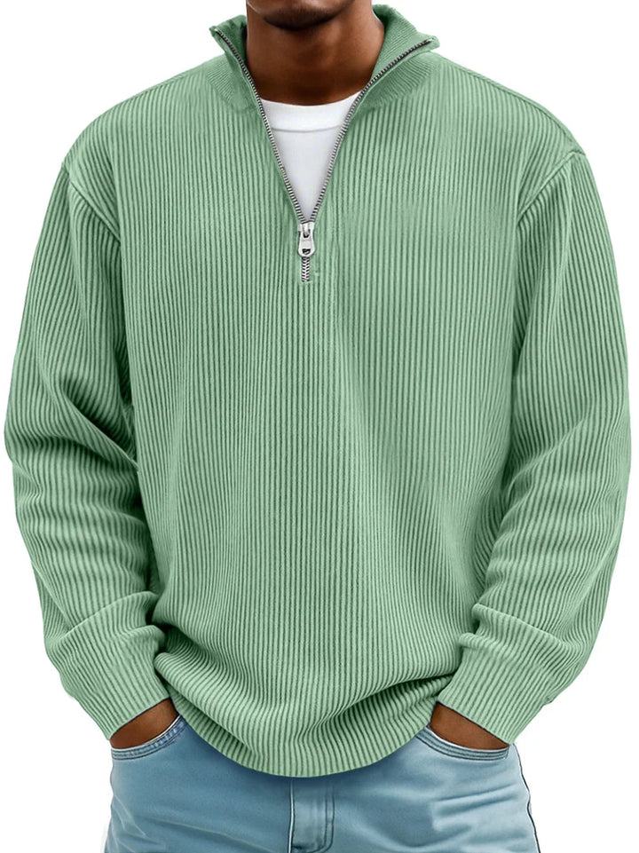 Pull Côtelé à Col Montant Zippé Homme