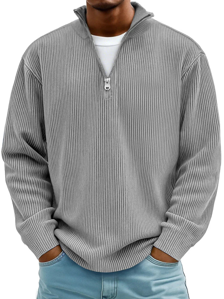 Pull Côtelé à Col Montant Zippé Homme