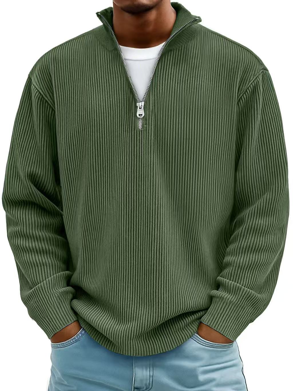 Pull Côtelé à Col Montant Zippé Homme