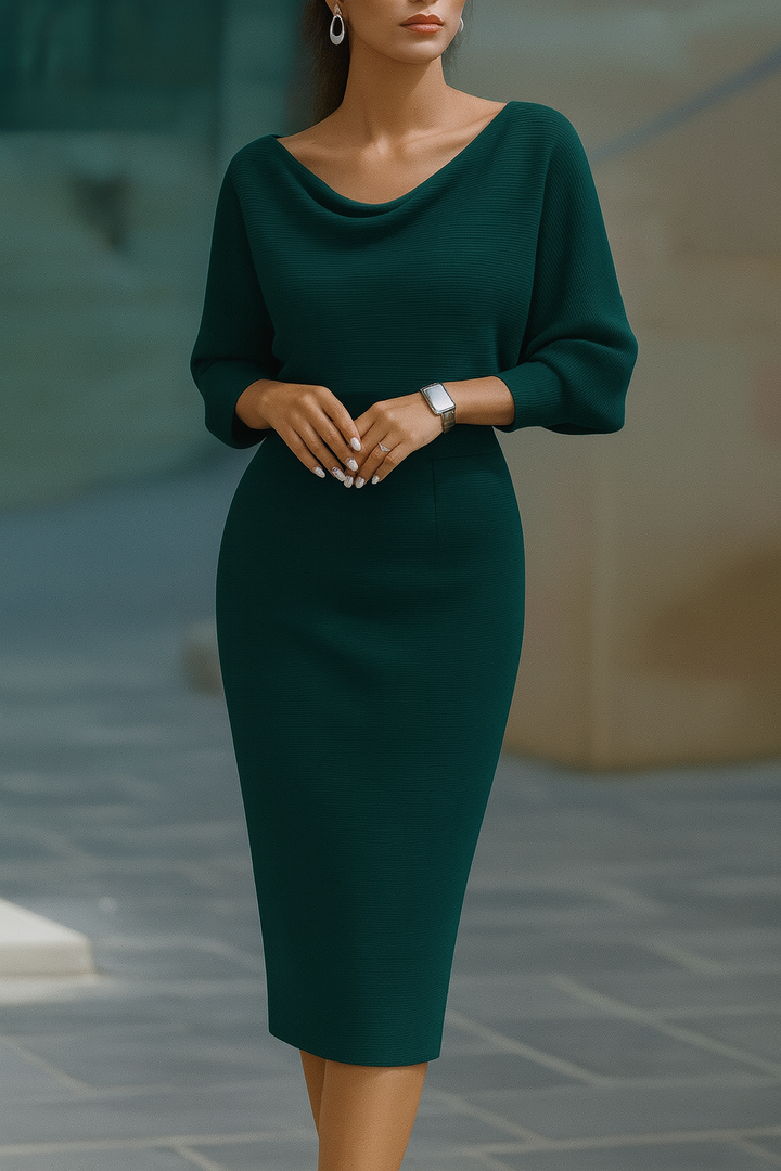 Robe Midi Drapée Ajustée Femme