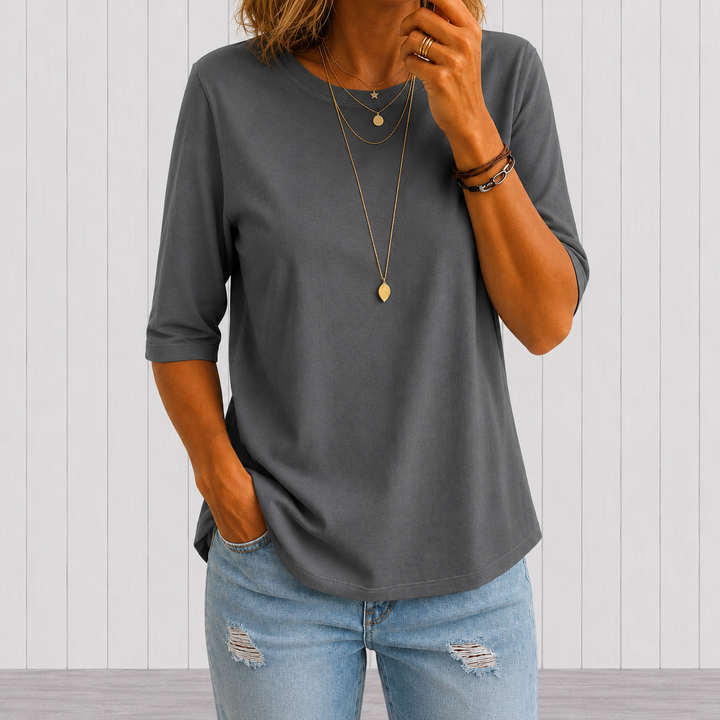 T-Shirt Manches Mi-Longues Col Rond Femme