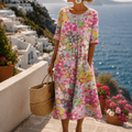 Robe Midi Imprimée Manches Courtes Femme