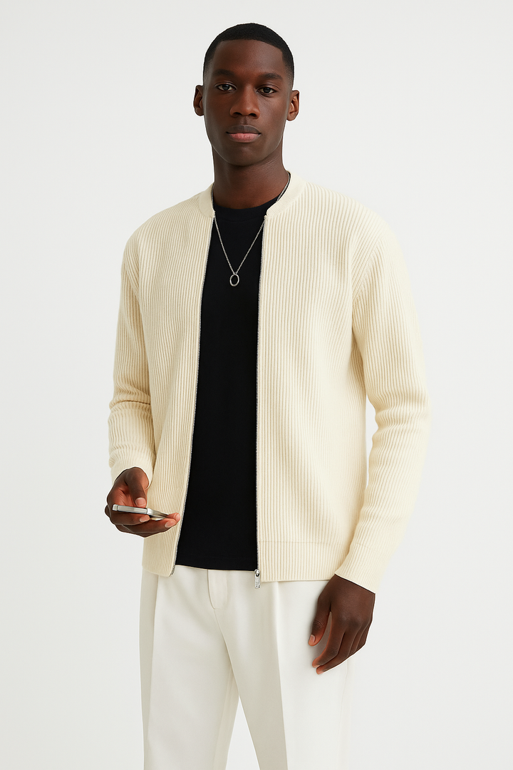 Gilet Maille Zippé Côtelé Homme