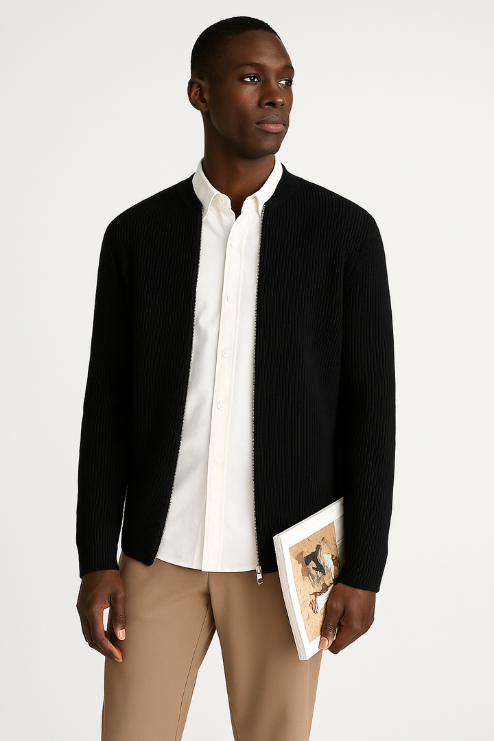 Gilet Maille Zippé Côtelé Homme