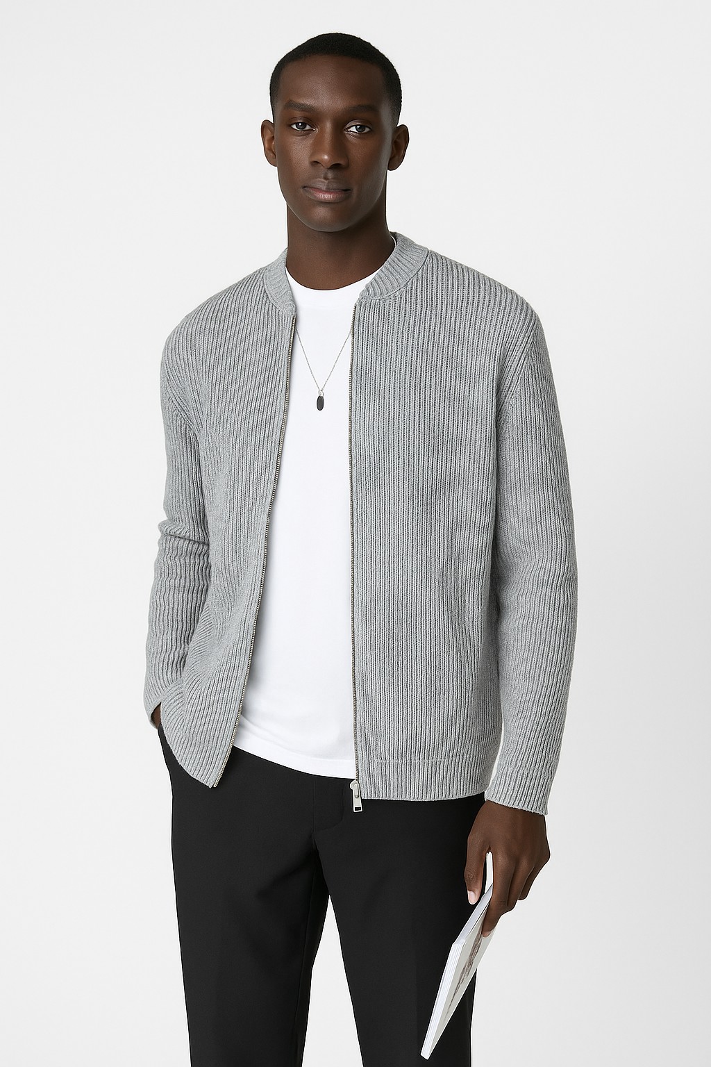 Gilet Maille Zippé Côtelé Homme