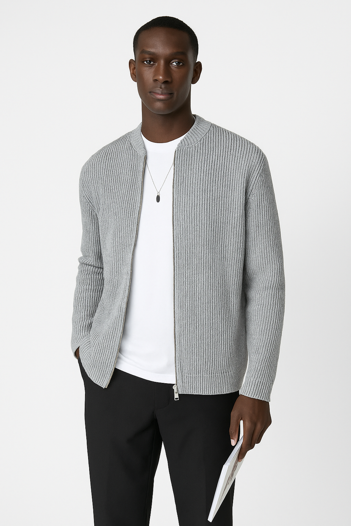 Gilet Maille Zippé Côtelé Homme