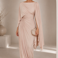Robe Longue Drapée à Manches Cape Femme