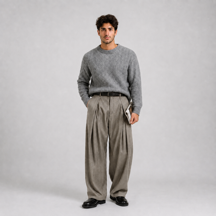 Pantalon Large à Plis Homme