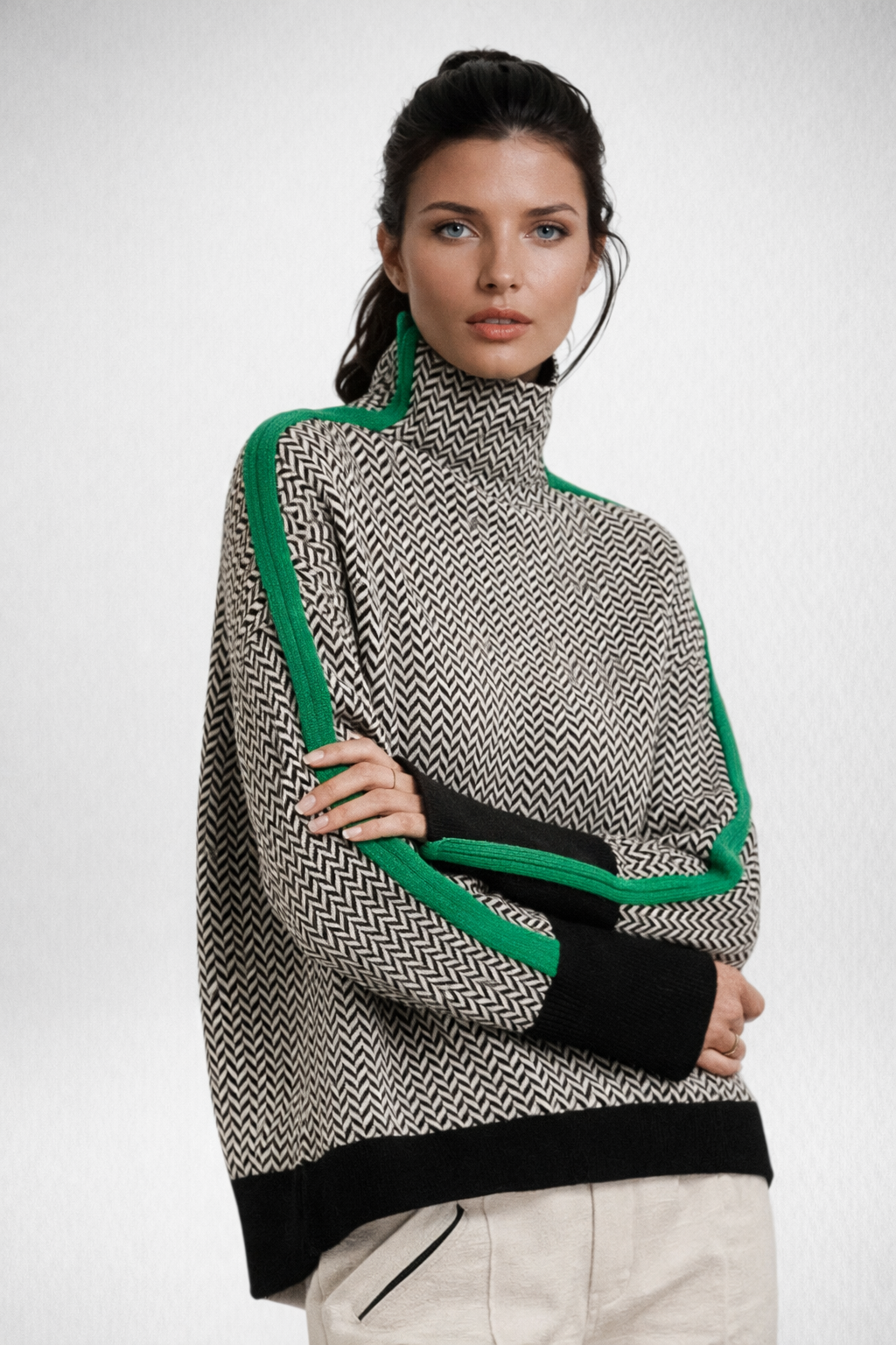 Pull Col Roulé à Motif Chevrons Femme