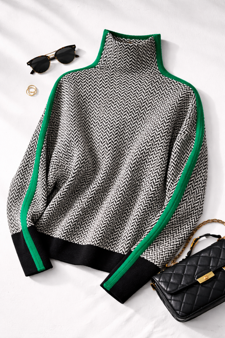 Pull Col Roulé à Motif Chevrons Femme