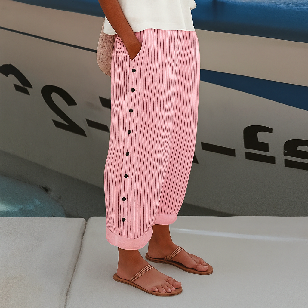Pantalon Rayé Boutons Femme