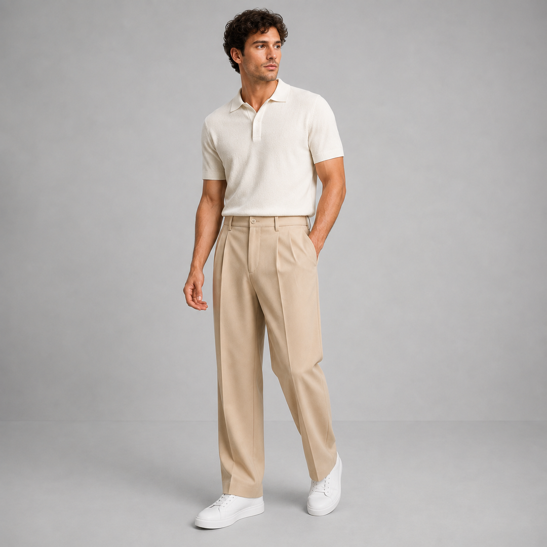 Pantalon à Plis Coupe Droite Homme