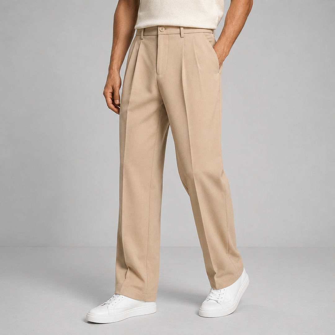 Pantalon à Plis Coupe Droite Homme