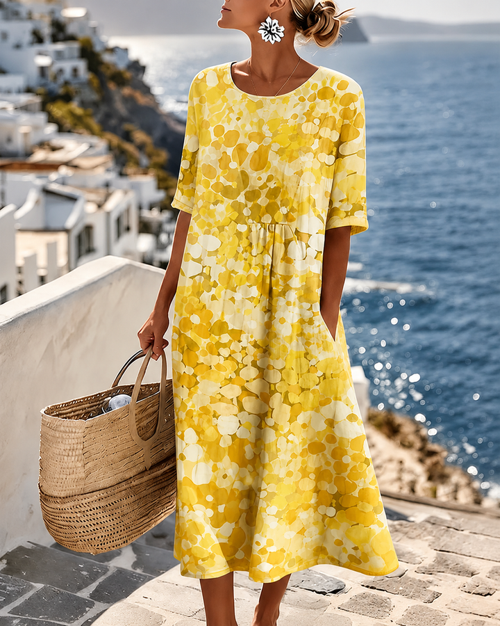 Robe Midi Imprimée Manches Courtes Femme