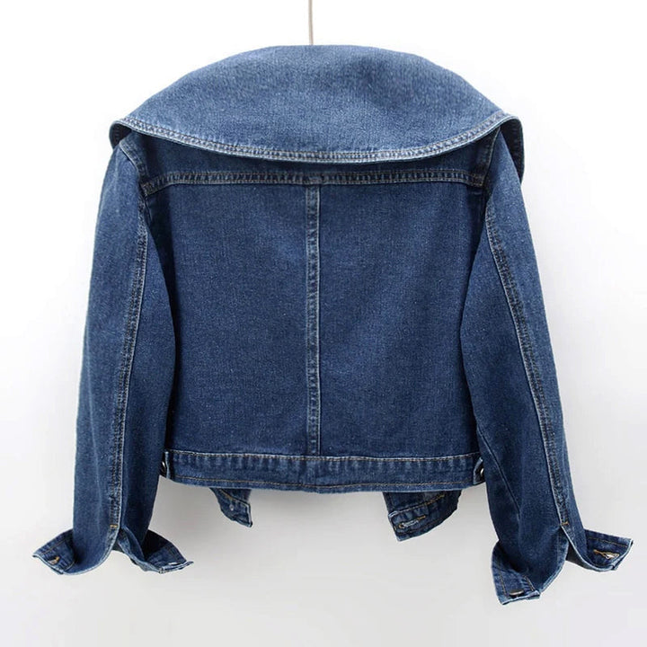 Veste Courte en Jean Grand Col Femme