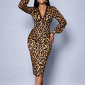 Women's Fitted Leopard Midi Dress