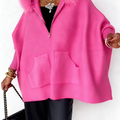 Women's Zip-Up Hooded Poncho Cape with Fur Effect
