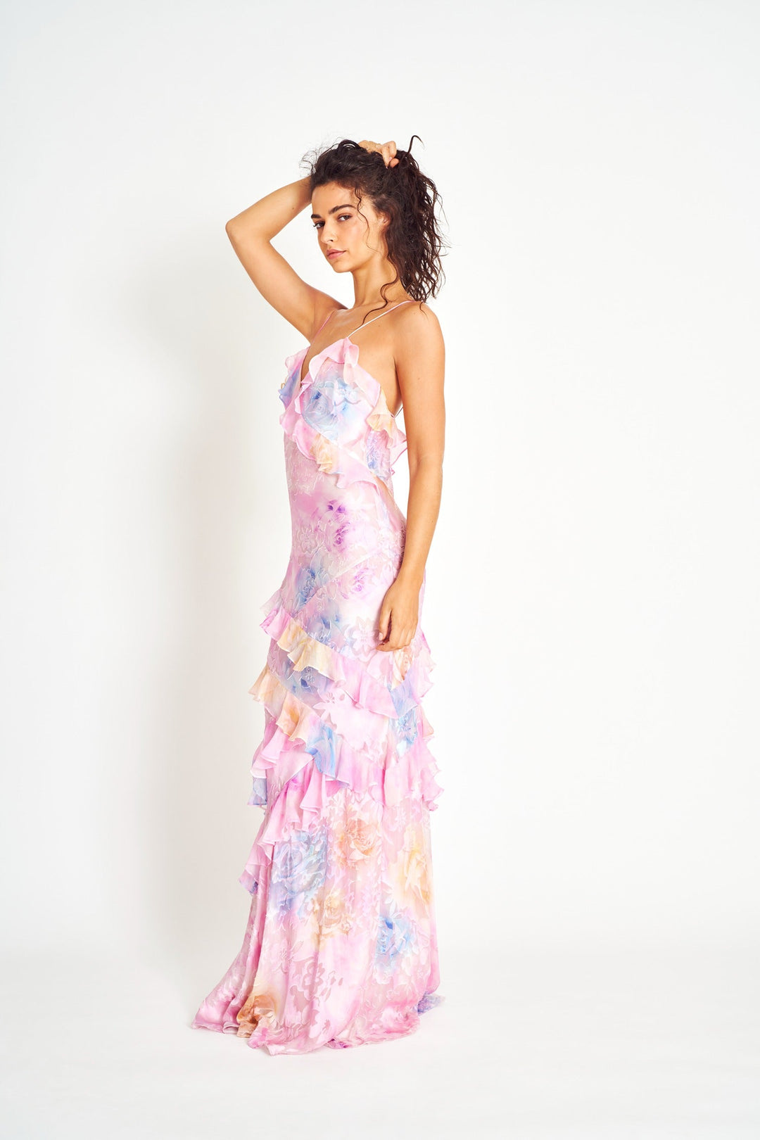 Robe Longue Fleurie Volants Femme