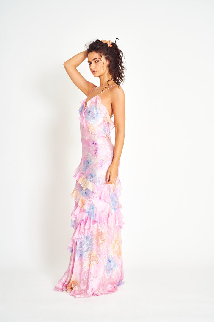 Robe Longue Fleurie Volants Femme