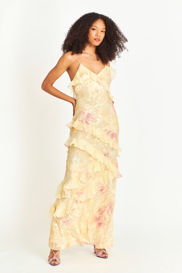 Robe Longue Fleurie Volants Femme