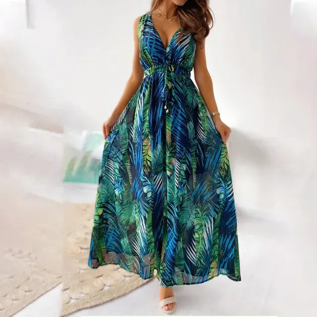 Robe Maxi Tropicale Sans Manches Femme