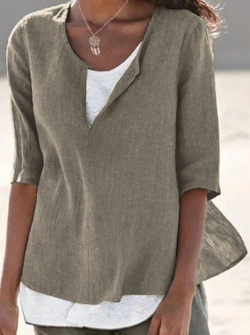 Blouse En Lin Col Fendu Femme