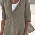 Women's Linen Blouse with Split Neck