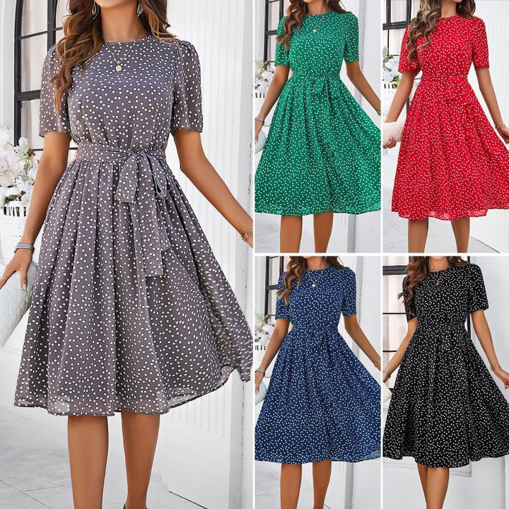 Robe Midi Ceinturée à Pois Femme