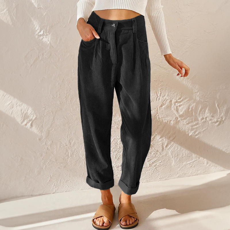Pantalon Taille Haute Velours Femme
