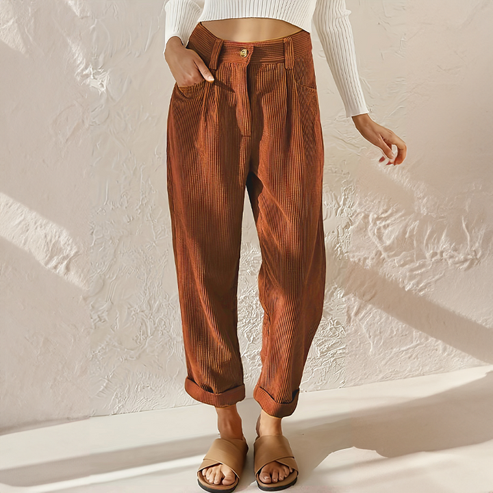 Pantalon Taille Haute Velours Femme