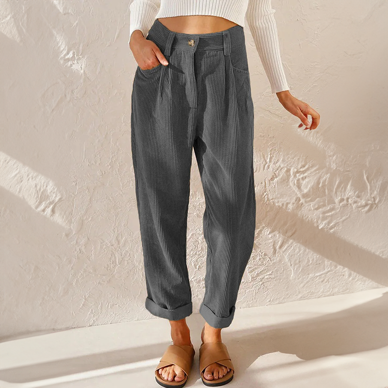 Pantalon Taille Haute Velours Femme
