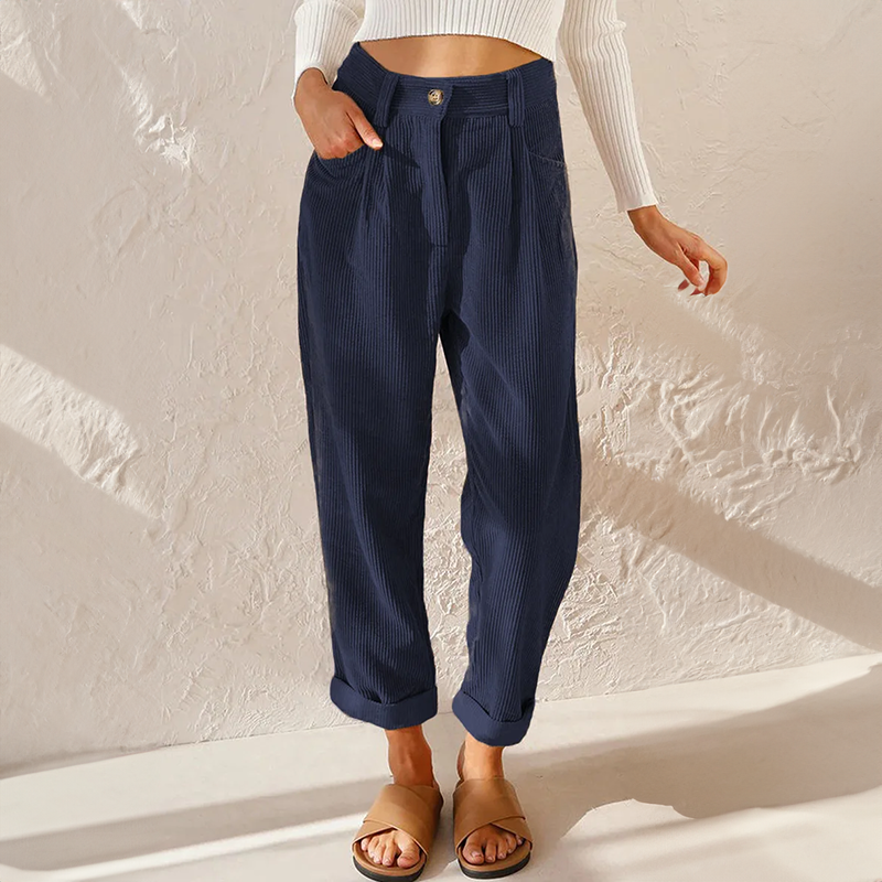 Pantalon Taille Haute Velours Femme