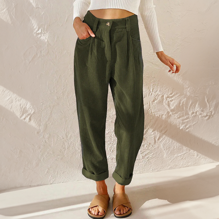 Pantalon Taille Haute Velours Femme