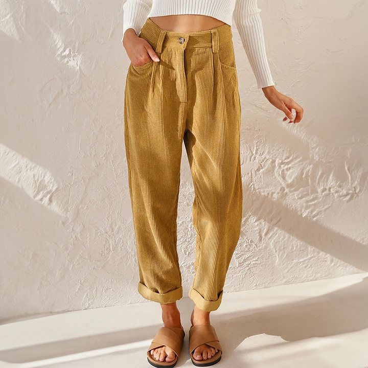 Pantalon Taille Haute Velours Femme