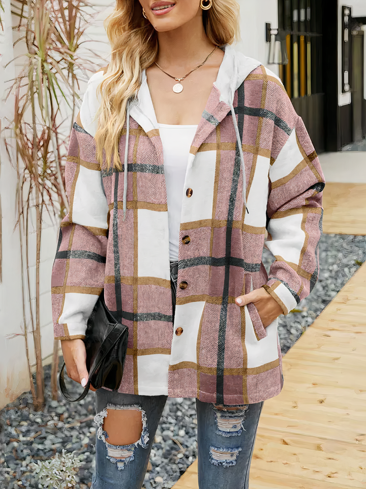 Gilet à Capuche à Carreaux Femme