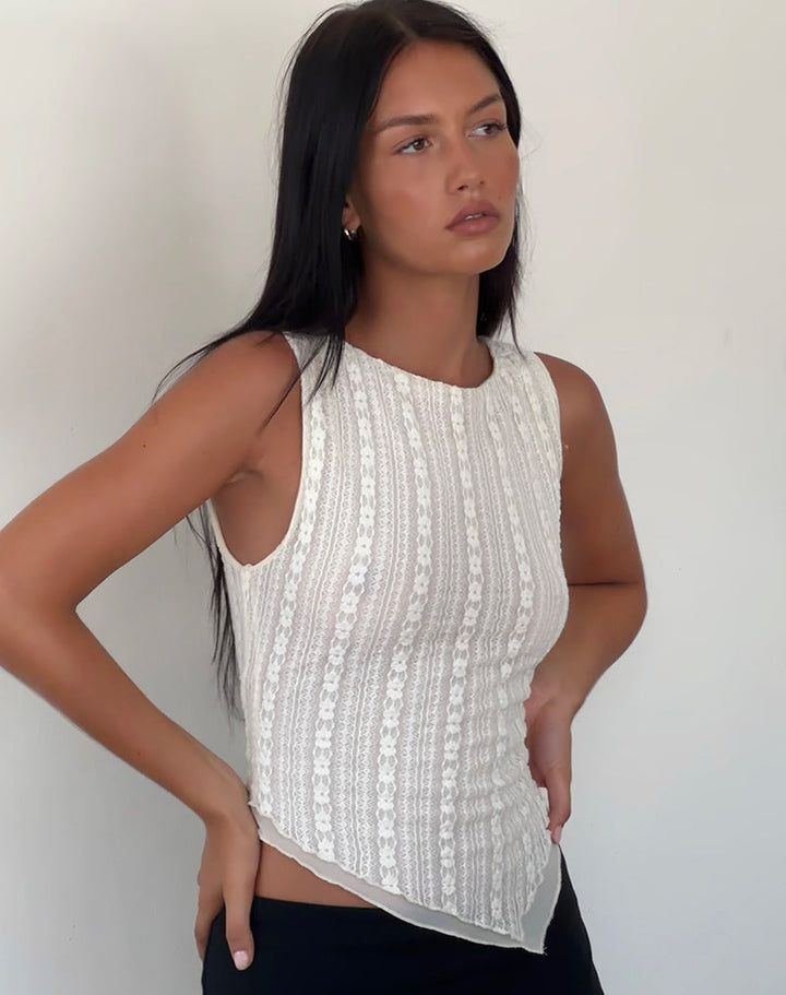 Top Dentelle Asymétrique Sans Manches Femme