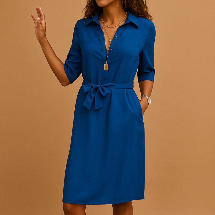 Robe Chemise Ceinturée avec Poches Femme