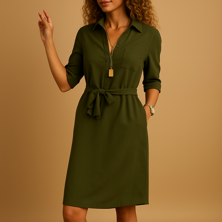 Robe Chemise Ceinturée avec Poches Femme