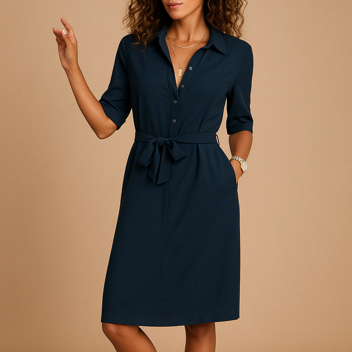 Robe Chemise Ceinturée avec Poches Femme