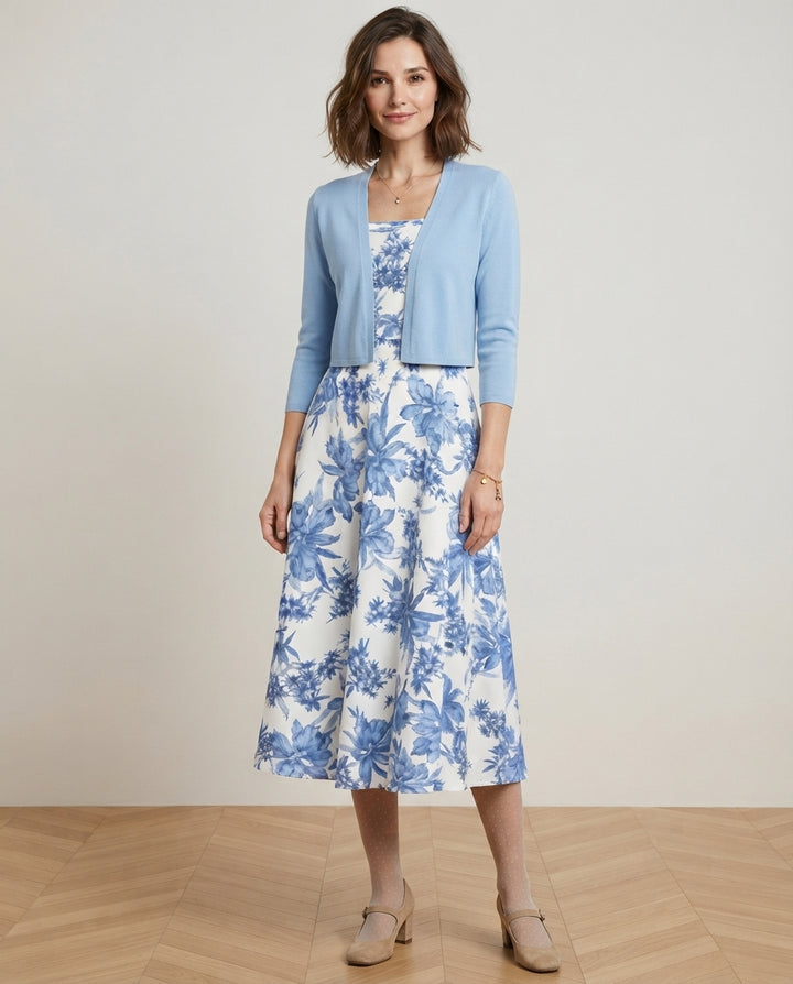 Ensemble Robe Midi Fleurie Et Cardigan Femme