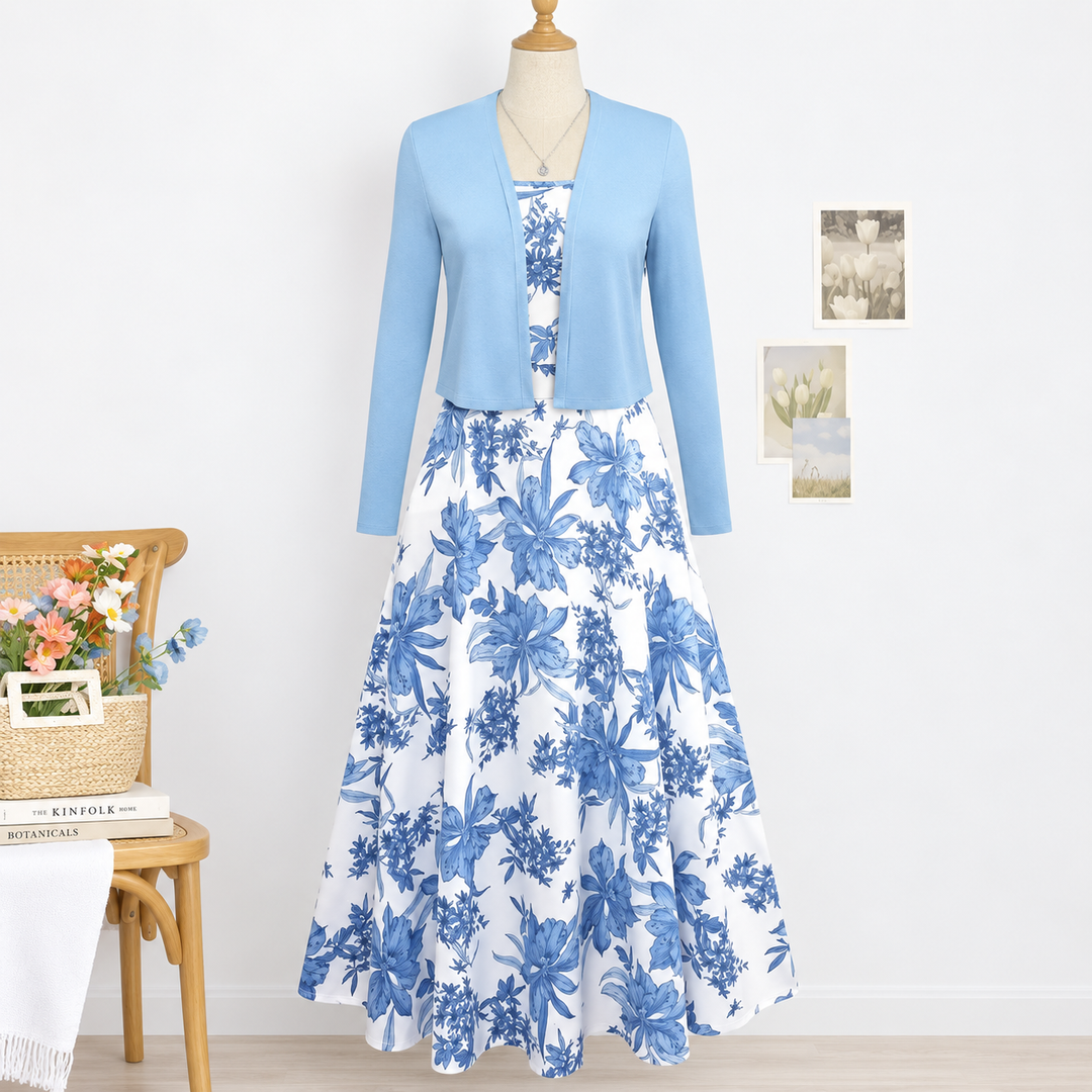 Ensemble Robe Midi Fleurie Et Cardigan Femme