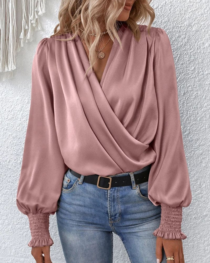 Blouse Cache-Cœur Fluide à Manches Longues Femme