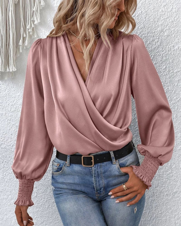 Blouse Cache-Cœur Fluide à Manches Longues Femme