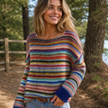 Women's Oversized Striped Long-Sleeve Sweater