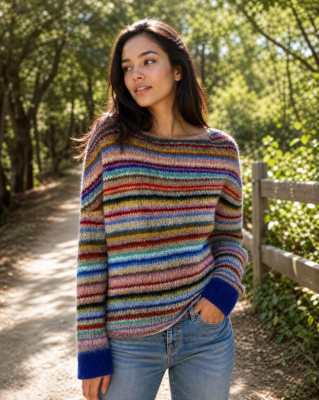 Pull Oversize Rayé à Manches Longues Femme