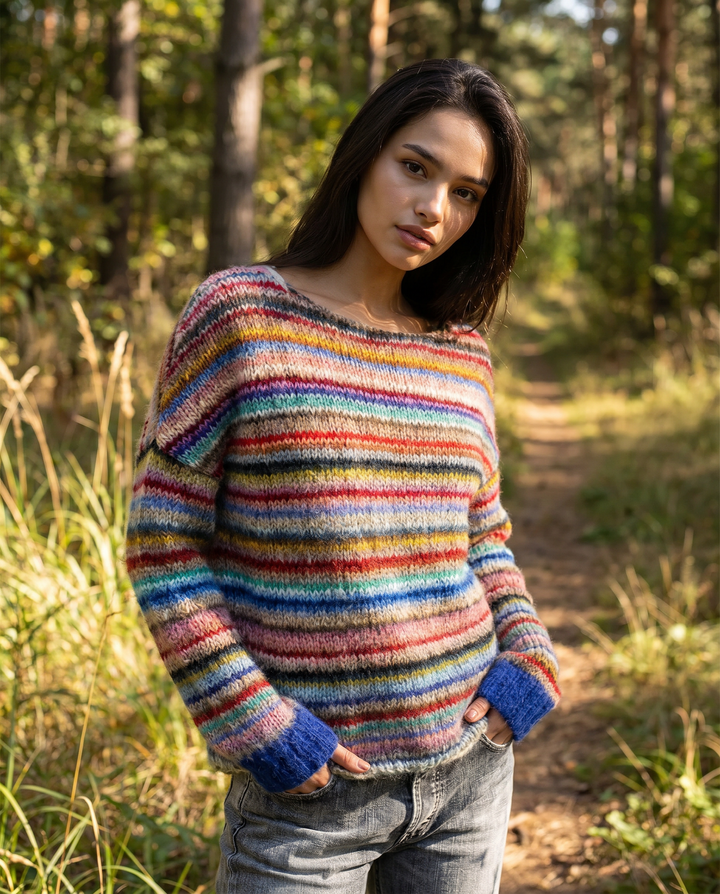 Pull Oversize Rayé à Manches Longues Femme