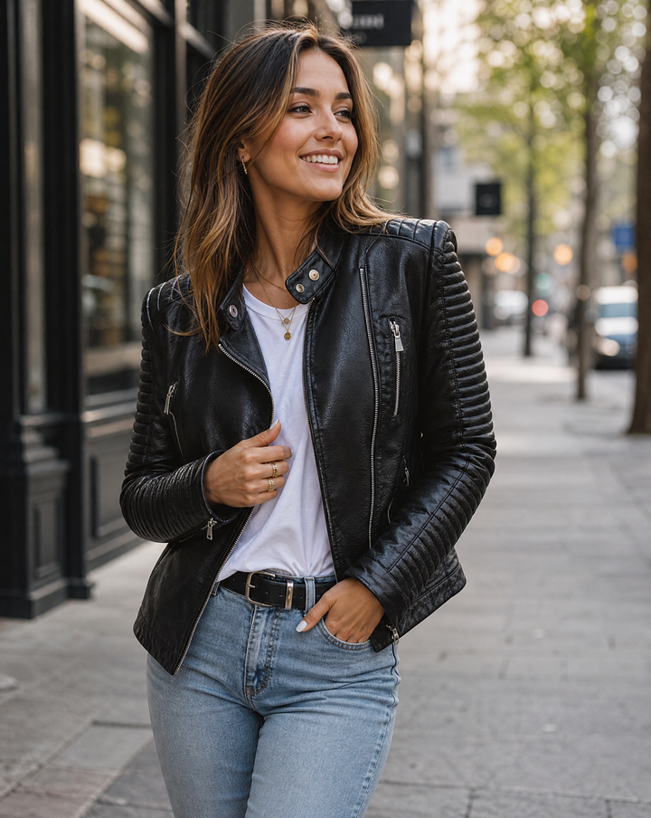 Veste Biker Courte à Zips Et Panneaux Matelassés Femme