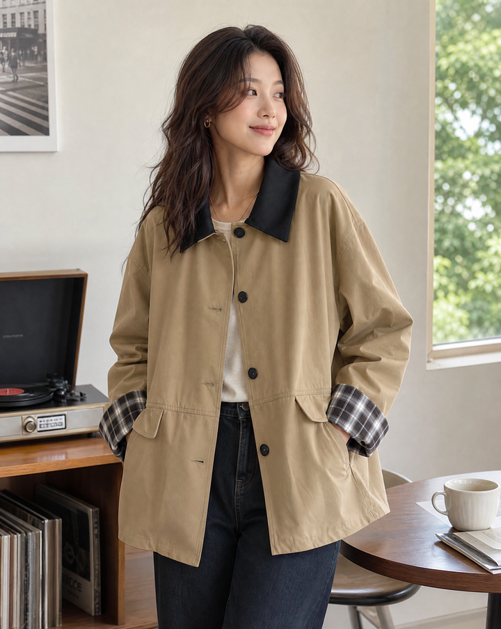 Veste Oversize à Col Contrasté Femme