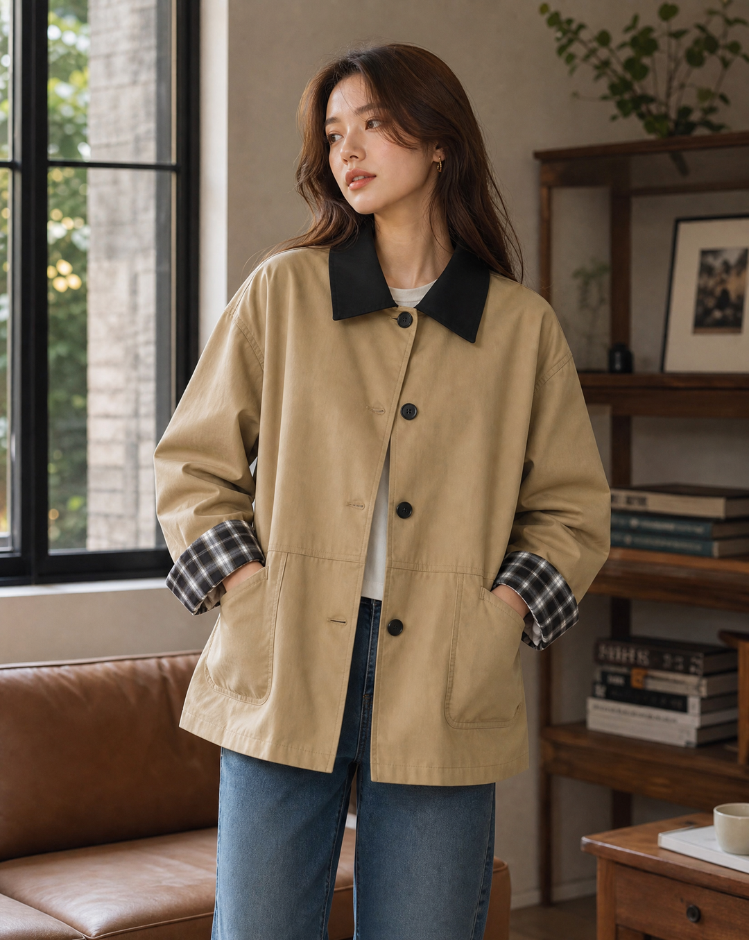 Veste Oversize à Col Contrasté Femme